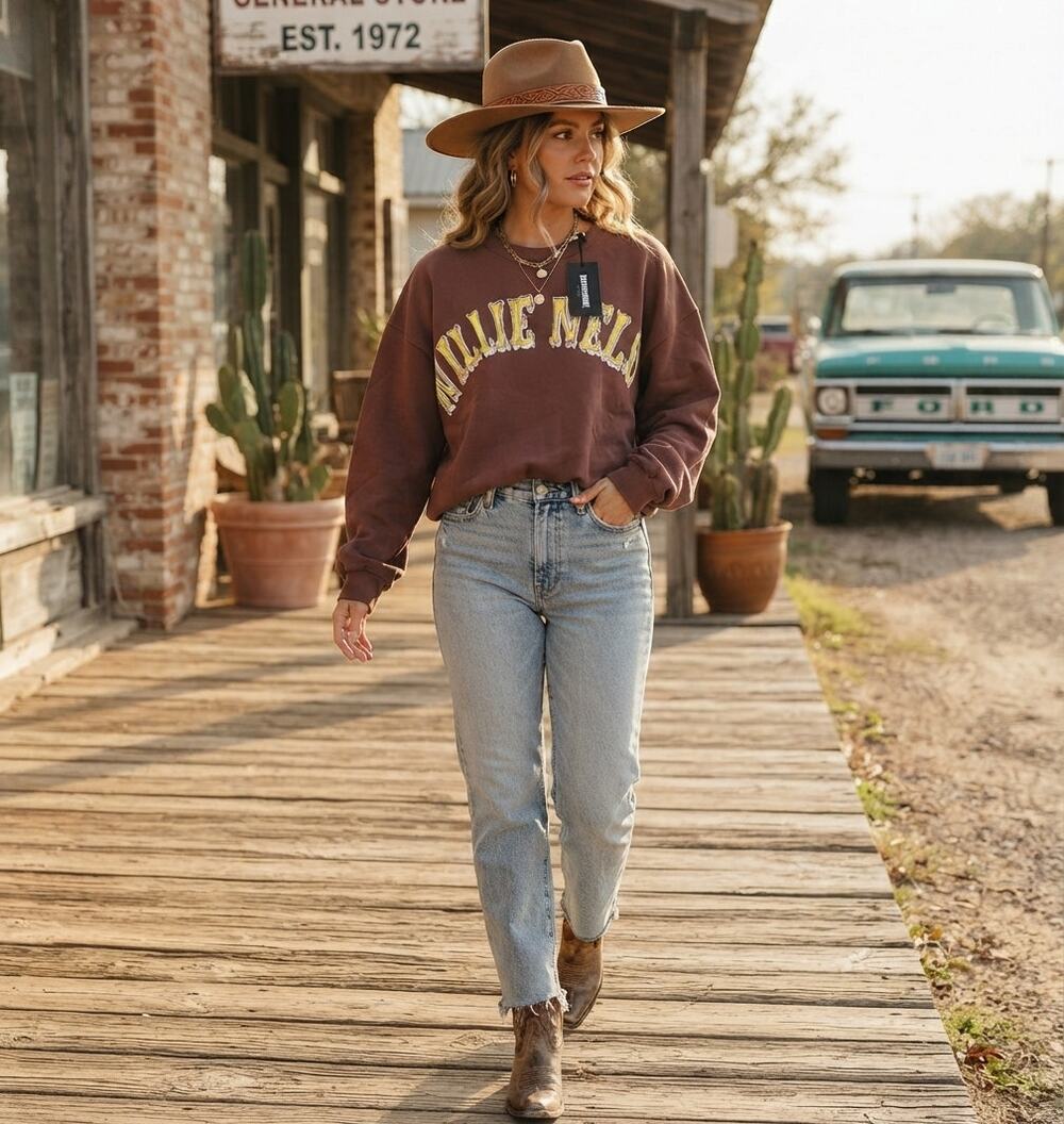 Daydreamer Willie Nelson In Austin Oversized Crew Sweatshirt Festival Boho S/M